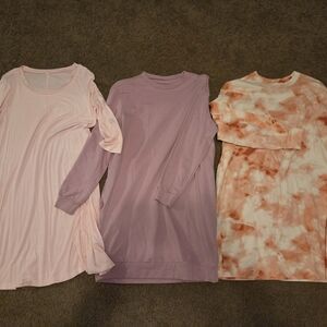 Three Long Sleeve Tunic Dresses - Pink, Lavender, Tie-Dye